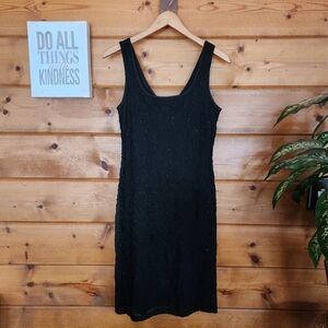 Sue Wong Black Shift Dress Sheer Mesh Beaded Cocktail Party Vintage USA Y2K Sz S